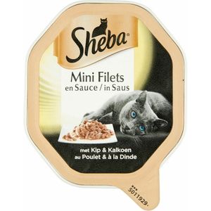 22x Sheba Mini Filets Adult Kattenvoer Natvoer Kip en Kalkoen in Saus Kuipjes 85 gr