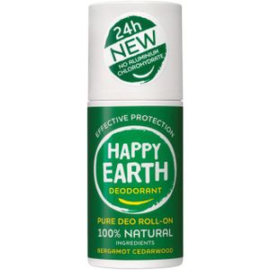 6x Happy Earth 100% Natuurlijke Deodorant Roller Bergamot Cedarwood 75 ml