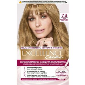 3x L'Oréal Excellence Crème Permanente Crèmekleuring 7.3 Goud Middenblond