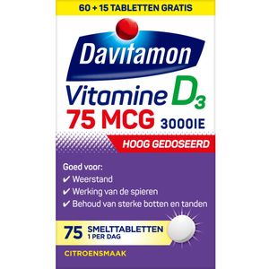 2x Davitamon Vitamine D3 75mcg Hoog Gedoseerd 75 smelttabletten