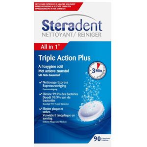 4x Steradent Triple Action Plus Kunstgebit Reiniger 90 tabletten