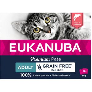 4x Eukanuba Zalm Pate Graanvrij Adult Kat Multi-Pack 12 x 85 gr