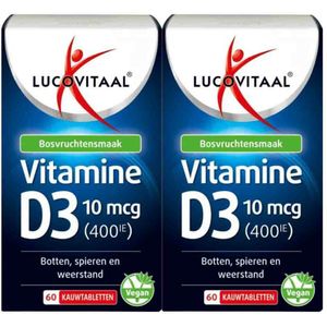 2x Lucovitaal D3 10 mcg (400Ie) Vitamine Vegan Kauwtabletten 60 kauwtabletten