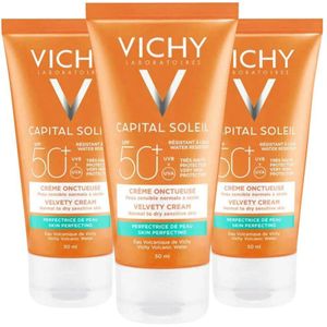 3x Vichy Capital Soleil Fluweelachtige Crème SPF 50+ Gezicht 50 ml