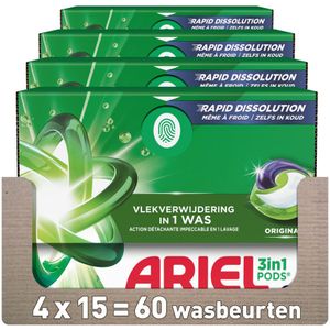 4x Ariel 3in1 Wasmiddel Pods Original 15 stuks