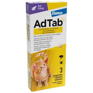 AdTab Anti Vlo en Teek Kauwtabletten Kat 0,5-2,0 kg 3 tabletten