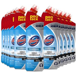 12x Glorix Professional Toiletreiniger Ocean zonder Chloor/Bleek Pro Formula 1 liter