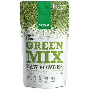 Purasana - Green Mix Poeder Bio - 200 gr - Mix van Chlorella Spirulina Tarwegras en Gerstegras