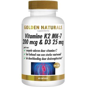 2x Golden Naturals Vitamine K2 200 mcg & D3 25mcg 60 vegacapsules