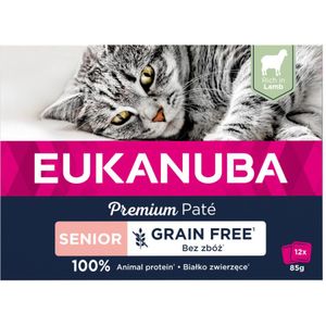 4x Eukanuba Zalm Pate Graanvrij Senior Kat Multi-Pack 12 x 85 gr