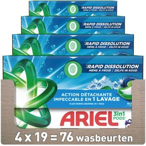 4x Ariel 3in1 Wasmiddel Pods Alpine 19 stuks