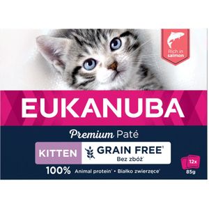 4x Eukanuba Zalm Pate Graanvrij Kitten Multi-Pack 12 x 85 gr