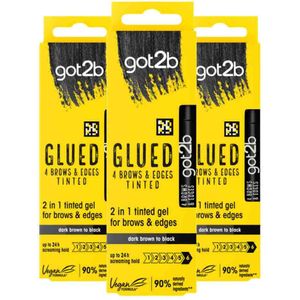 3x Got2b Glued 4 Brows & Edges Tinted Black 16 ml