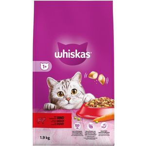 6x Whiskas 1+ Adult Katten Droogvoer Rund 1,9 kg