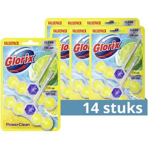 Glorix Power Clean Toiletblok - Citroen - geeft je een langdurig schoon en fris toilet - 7 x 2 stuks