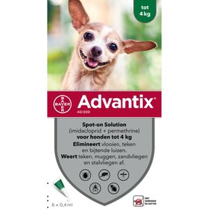 Advantix Spot On 40 Anti Vlooien en Teken Druppels Hond 0 - 4 kg 6 pipetten