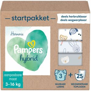 2x Pampers Harmonie Hybrid Starterspakket met 3 Wasbare Luiers en 25 Toplagen 1 set
