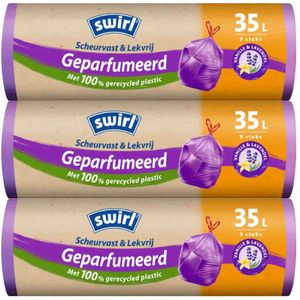 3x Swirl Pedaalemmerzakken Geparfumeerd Vanille & Lavendel met Trekband 35 liter 9 stuks