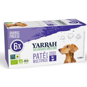 4x Yarrah Bio Hondenvoer Multipack Paté Graanvrij Kip - Kalkoen 6 x 150 gr