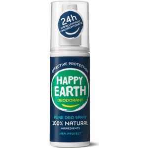6x Happy Earth 100% Natuurlijke Deodorant Spray Men Protect 100 ml
