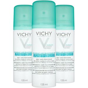 3x Vichy 48Hr Anti-Transpiratie en Anti-Witte en Gele Vlekken Deodorant Spray 125 ml