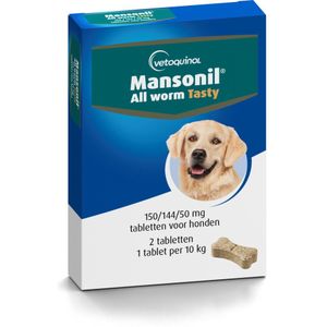 Mansonil All Worm Tasty Ontworming Tabletten Hond vanaf 2,5 kg 2 tabletten