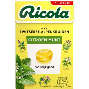 Ricola Keelpastilles Citroen Munt Suikervrij Doosje 50 gr