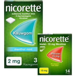 Nicorette patches 15mg + Nicorette kauwgom mint 2mg 30 stuks Pakket