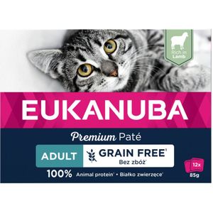4x Eukanuba Lams Pate Graanvrij Adult Kat Multi-Pack 12 x 85 gr
