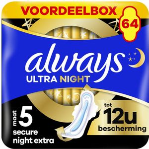 Always Ultra Secure Night Extra - Maat 5 - Maandverband Met Vleugels - Voordeelbox 64 stuks