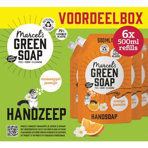 6x Marcel's Green Soap Handzeep Sinaasappel & Jasmijn Navul Stazak 500 ml
