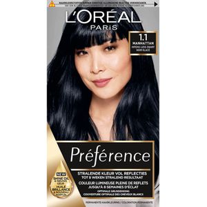 1+1 gratis: L'Oréal Préférence Permanente Haarkleuring 1.1 Intens IJzig Zwart