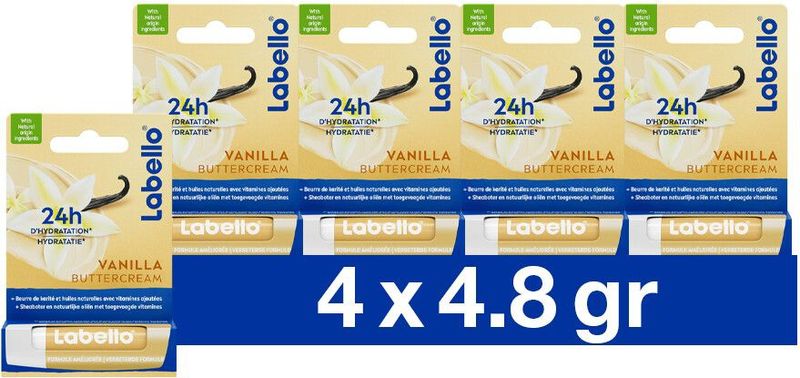 Labello Lippenbalsem Vanilla Buttercream - 4 x 4.8 gr - Voordeelverpakking