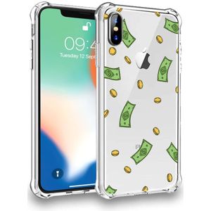 Telefoonhoesje geschikt voor iPhone X/Xs
 met stootrand siliconen flexibel met vallend geld opdruk - Silicone case for
 iPhone X/Xs - Transparant