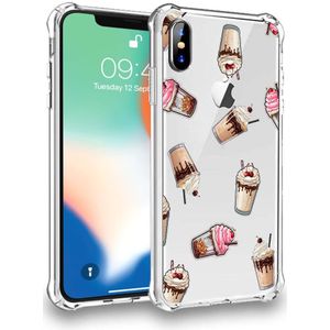 Telefoonhoesje geschikt voor iPhone X/Xs
 met stootrand siliconen flexibel met ijskoffie design - Silicone case for
 iPhone X/Xs - Transparant