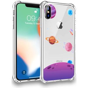 Telefoonhoesje geschikt voor iPhone X/Xs
 met stootrand siliconen flexibel met planeten en sterren - Silicone case for
 iPhone X/Xs - Transparant