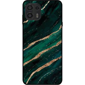Telefoonhoesje Geschikt voor
 Motorola Edge 20 Lite met marmer opdruk - TPU backcover case marble design -
 Groen Goud