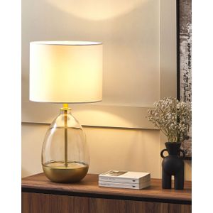 Moderne tafellamp vaas look glazen voet stof lampenkap wit/goud 63 cm Okari