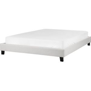 Tweepersoons bed 160 x 200 cm lichtgrijs met lattenbodem zonder hoofdbord modern minimalistisch linnen