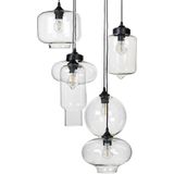 Hanglamp transparant glazen lampenkappen zwart ijzer 6 lampen modern ontwerp woonaccessoires woonkamer