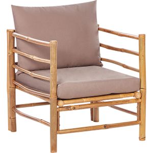 Tuinstoel fauteuil 1-zits taupe bamboe polyester stoffen kussen zonder armleuning tuinstoel modulair tuinbank loungeset
