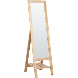 Staande Spiegel Licht Hout Frame 40 x 145 cm met Opberg Plank Modern Ontwerp Frame Volle Lengte