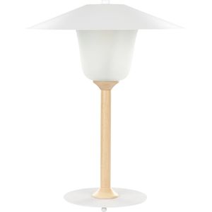 Tafellamp wit metalen kap eiken houten frame minimalistische scandinavische stijl