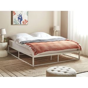Industrieel modern metalen bedframe 160 x 200 cm ingebouwde lattenbodem geen hoofdbord wit Viry