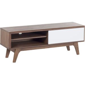 TV-meubel donker houtkleur wit MDF-blad 44 x 117 x 35 cm modern glamoureus trendy praktisch 2 vakken opbergruimte woonkamer