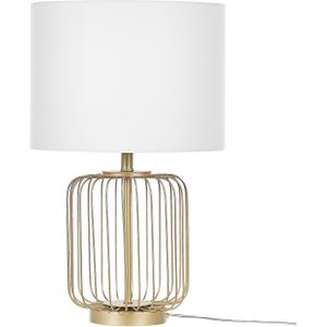 Tafellamp goud metaal 58 cm stoffen kap wit lampvoet gemaakt van talrijke met goudkleurige traliewerk met schakelaar modern design