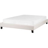 Tweepersoons bed 140 x 200 cm lichtbeige met lattenbodem zonder hoofdbord modern minimalistisch linnen