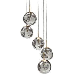 Hanglamp doorzichtig glazen lampenkappen messing ijzer 5 lampen in modern ontwerp woonaccessoires woonkamer
