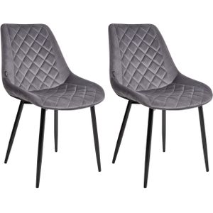 Set van 2 eetkamerstoelen grijs fluweel gestoffeerd gestikt keuken eetkamer stoelen modern ontwerp
