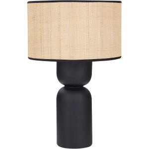 Tafellamp nachtkastje zwart voet palmblad lampenkap keramische basis 47 cm moderne stijl woonkamer slaapkamer